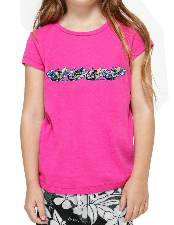 Gecko Surfers Class Children T-Shirt Pink
