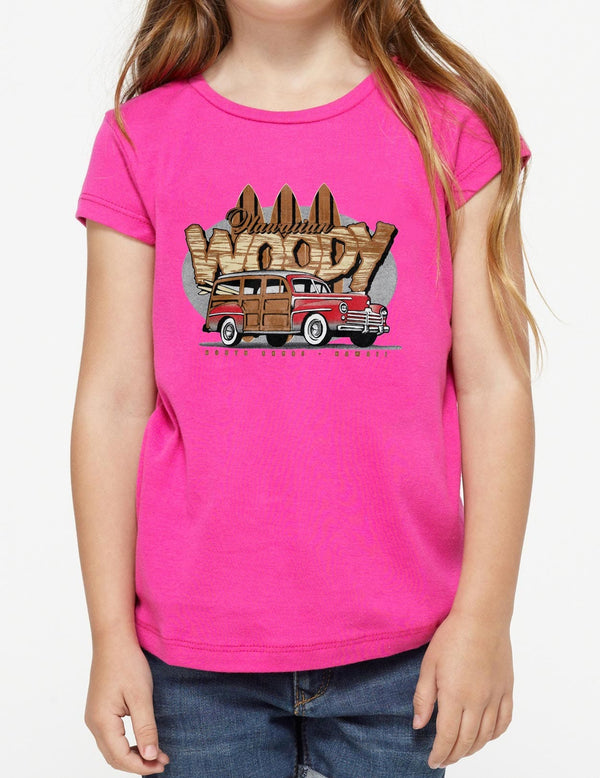 Surfers Woody Car Children T-Shirt Pink