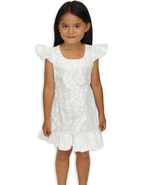Girls Hawaiian White Dress Honolulu City of Leis White
