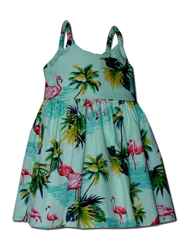 Girls Bungee Sundress Flamingos Sage