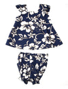 Baby Girl Clothes 2 Piece Hawaii Capri Set Classic Hibiscus Pareo Navy
