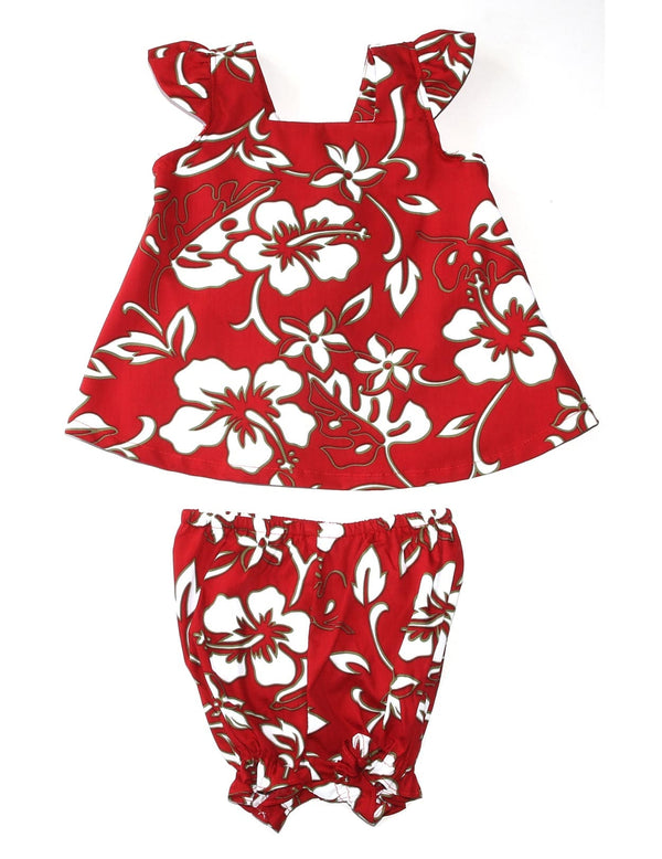 Baby Girl Clothes 2 Piece Hawaii Capri Set Classic Hibiscus Pareo Red