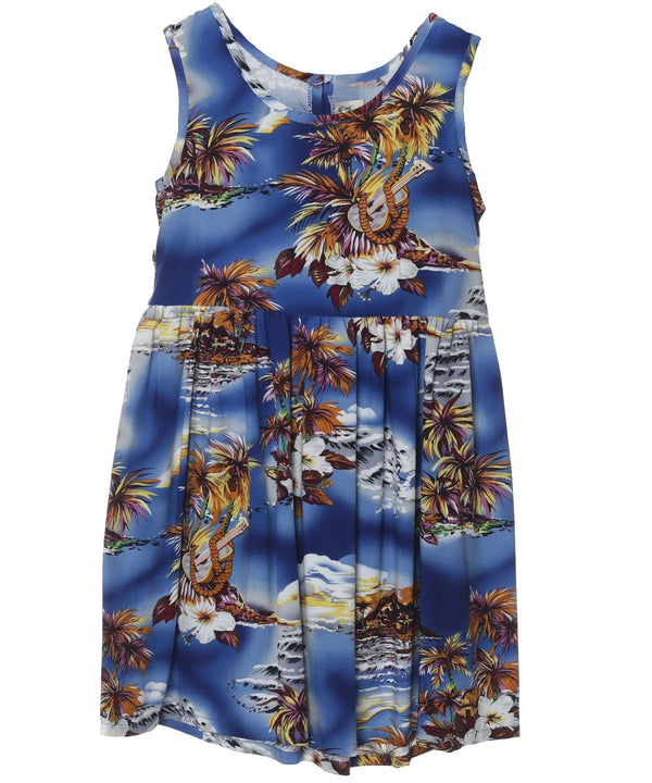 Girl's Flower Tank Dress Blue Hawaii Blue