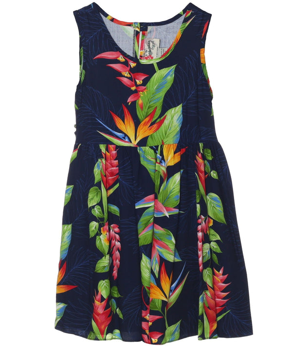 Girl's Flower Dress Birds of Paradise Navy