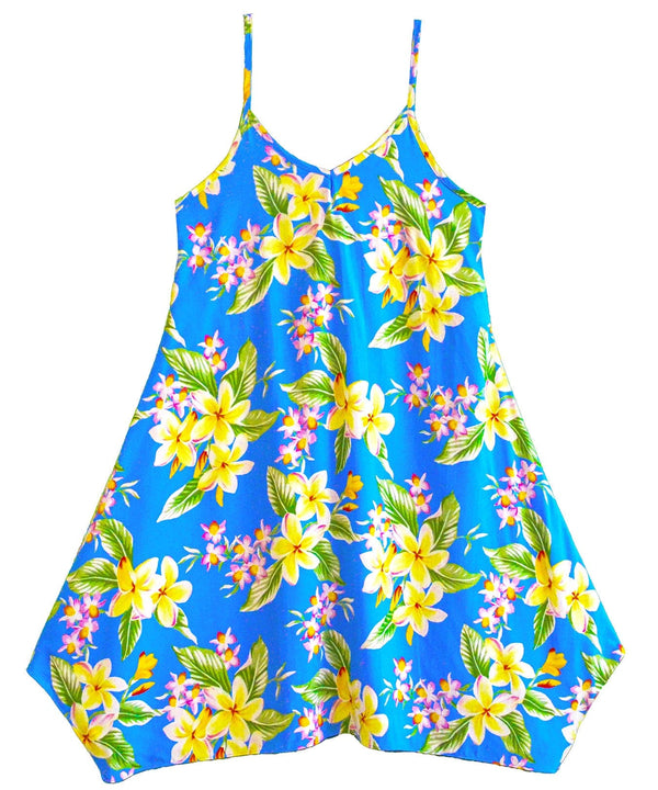 Plumerias Girls Hawaiian Dress Blue