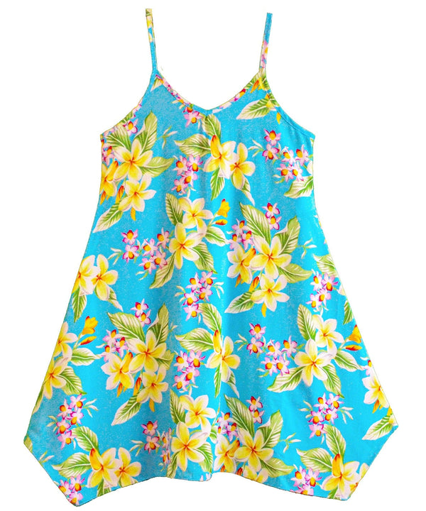 Plumerias Girls Hawaiian Dress Turquoise