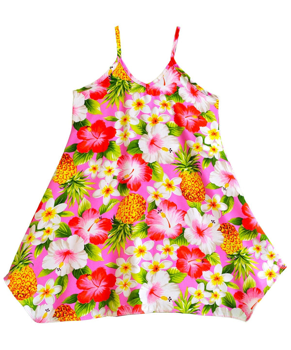 Girls Hawaiian Dress Pineapples Hibiscus Pink