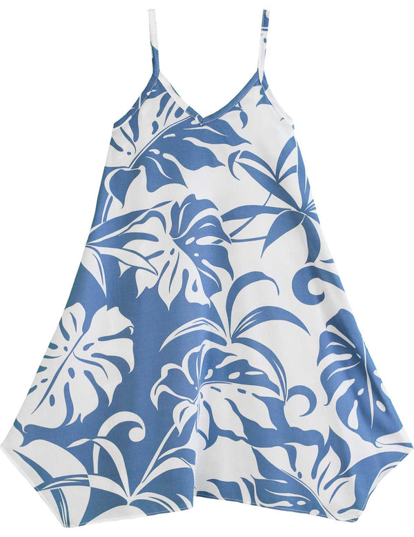 Girls Hawaiian Dress Makena with Scarf Hem Ocean Blue
