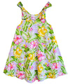 Girls Flared Tank Hawaiian Dress with Shoulder Ties Watercolor Hibiscus
