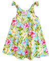 Girls Flared Tank Hawaiian Dress with Shoulder Ties Watercolor Hibiscus Purple