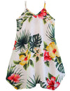 Girls flower Dress with Scarf Hem Lihue Hibiscus White RJC