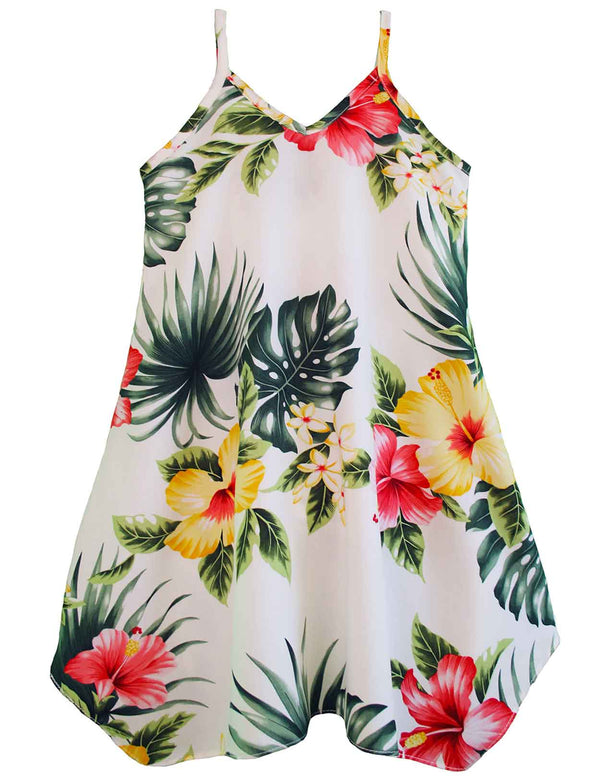Girls flower Dress with Scarf Hem Lihue Hibiscus White RJC