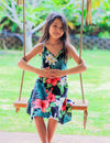 Girls Hawaiian Flower Dress with Scarf Hem Hibiscus