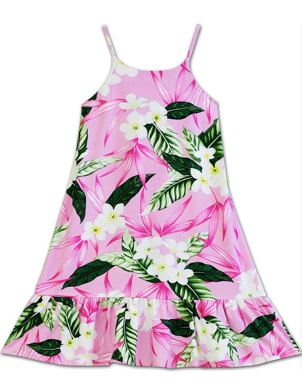 Girls Sundress with Ruffle Hem Plumeria Maile Pink