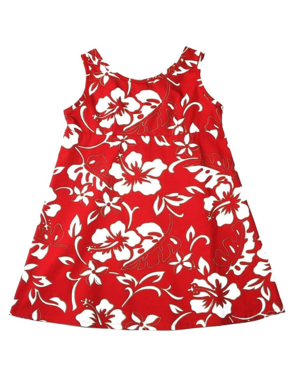 Girls Hawaii Dress Tank Classic Hibiscus Pareo Red Hilo Hattie