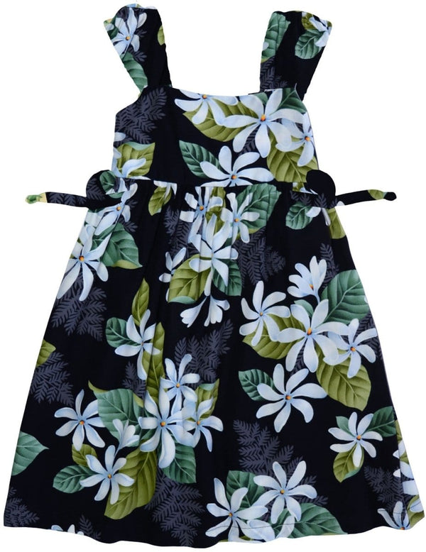 Girl's Hawaiian Dress White Tiare with Bungee Straps Black RJC