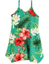 Girls Hawaiian Flower Dress with Scarf Hem Hibiscus Aqua RJC
