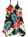 Girls Hawaiian Flower Dress with Scarf Hem Hibiscus Black RJC