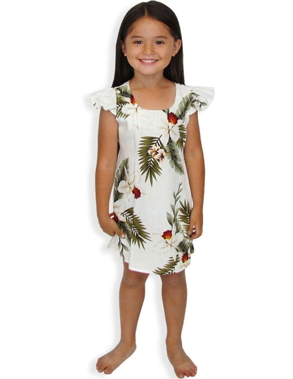 Girls Hawaiian Orchids Sundress Hanapepe White