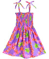 Girl's Hawaiian Smock Dress Plumeria Honu Lavender