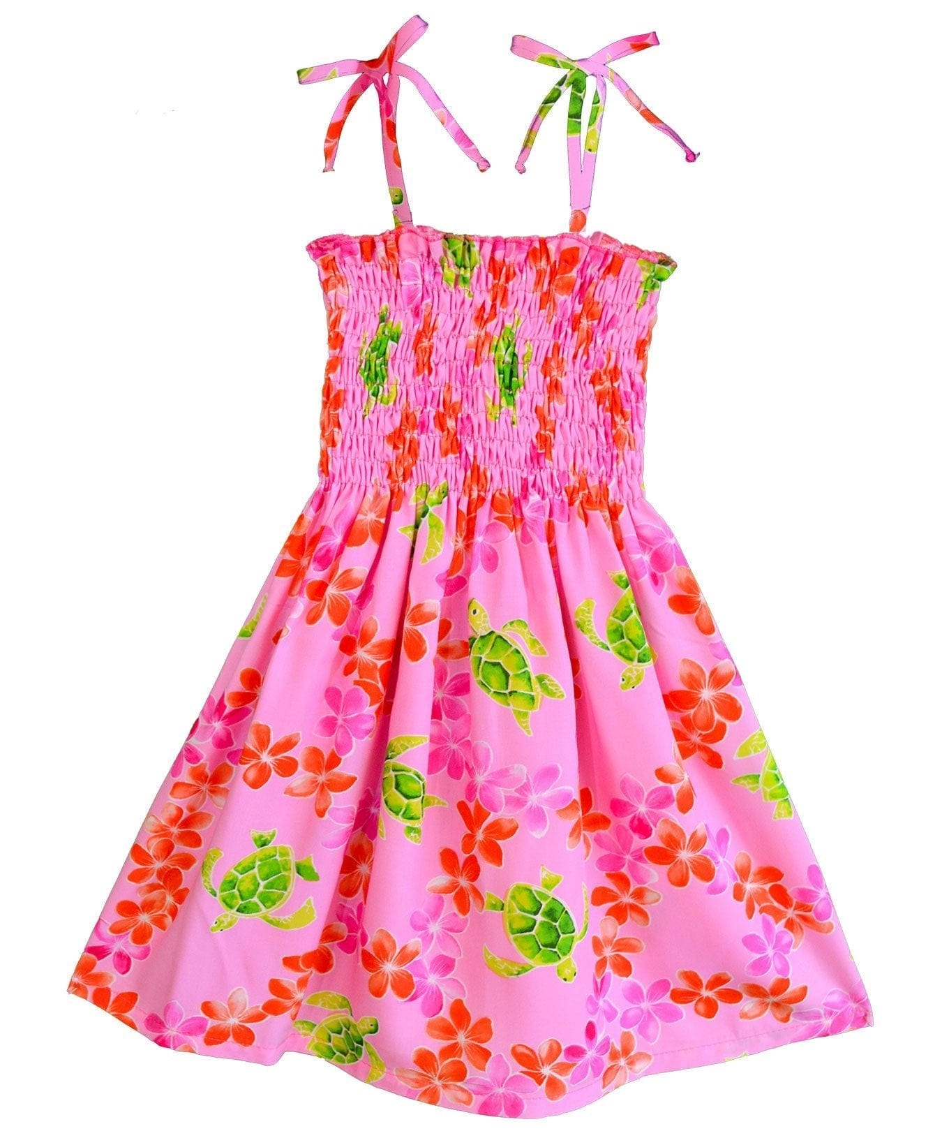 Girl's Hawaiian Smock Dress Plumeria Honu Pink / 12 Girl's Hawaiian Smock Dress Plumeria Honu Pink / 12