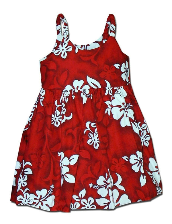 Girl's Hawaiian Sundress Tropical Hibiscus Red