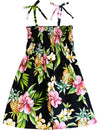 Girls Smock Hawaiian Dress Hibiscus Pineapples Valley Black