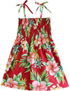 Girls Smock Hawaiian Dress Hibiscus Pineapples Valley Red