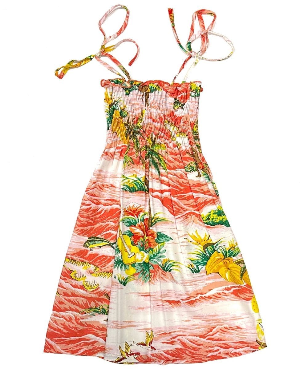 orange hawaiian dress Girls Smock Top Dress Ocean Coral / M | 6