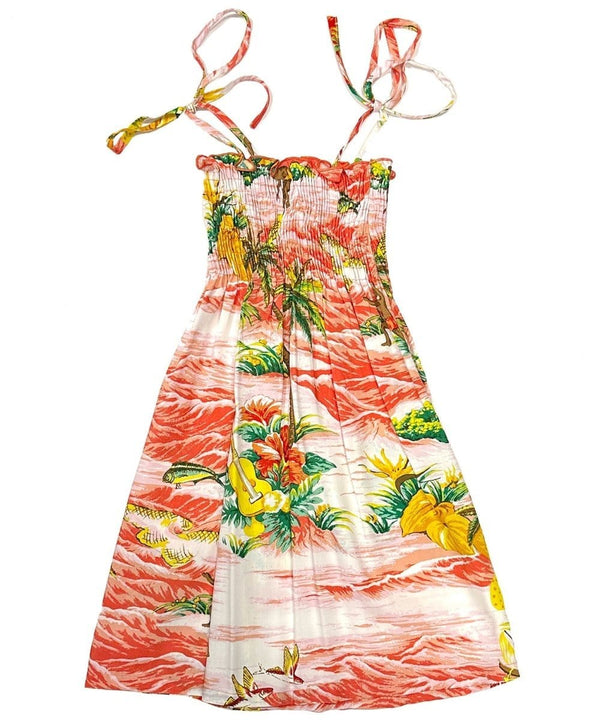 Girls Smock Top Hawaiian Dress Ocean Coral