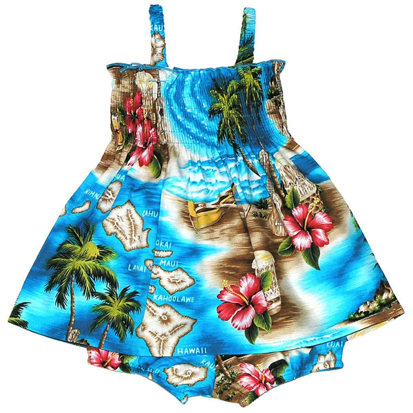2 Piece Girls Set Smock Top Hawaii Polynesian Turquoise