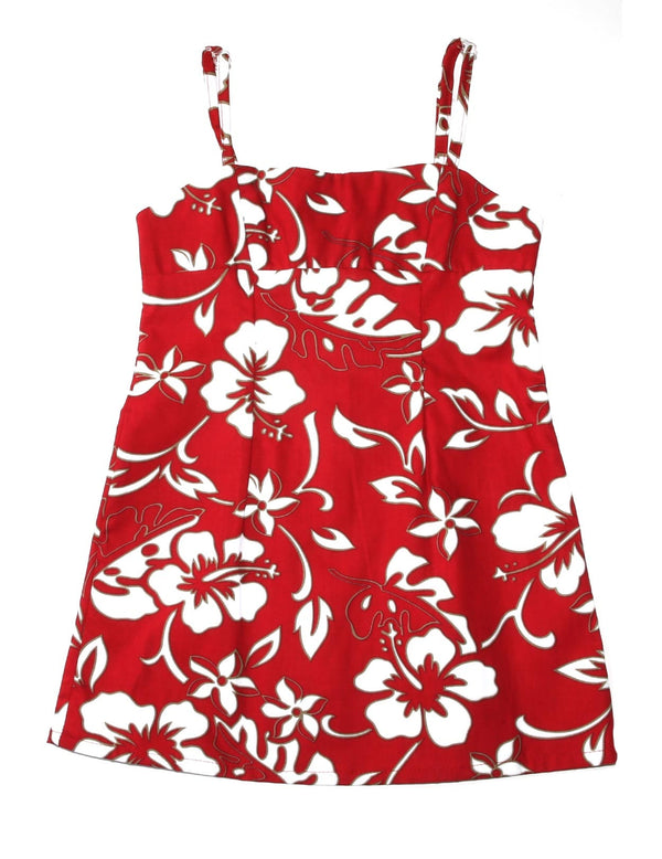 Girls Hawaiian Dress Spaghetti Straps Classic Hibiscus Pareo Red Hilo Hattie