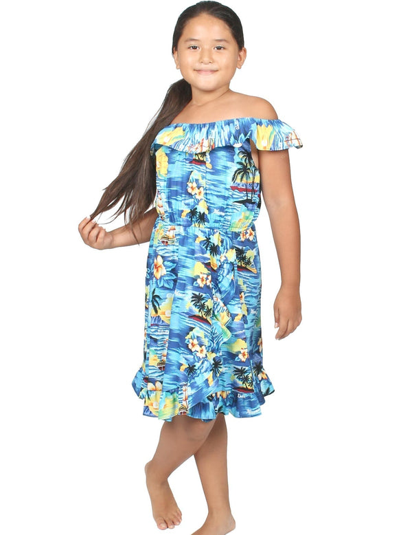 Ocean Sunset Spanish Girls Dress Blue