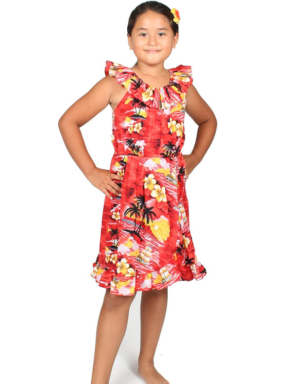 Ocean Sunset Spanish Girls Dress Red