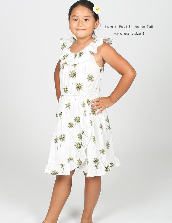 Girls Spanish Dress Palm Trees White