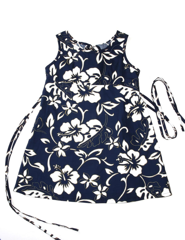 Girls Hawaii Dress Tank Classic Hibiscus Pareo Navy Hilo Hattie