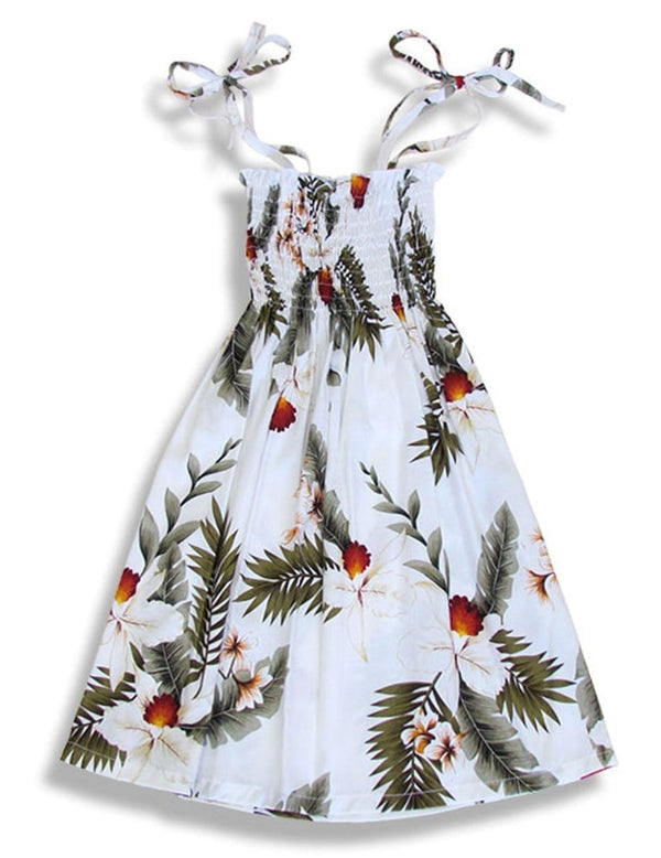 Girl's Tube Top Hanapepe Dress with Orchids White