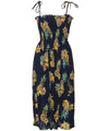 Golden Pineapples Smock Hawaiian Dress Navy Fits XS to XL (2-16)