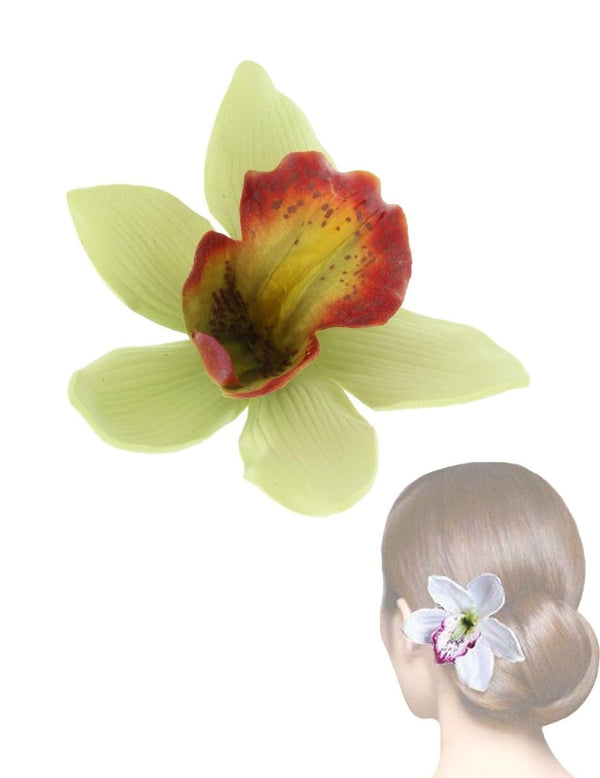 Green Orchids Flower Hawaii Hair Clip Green