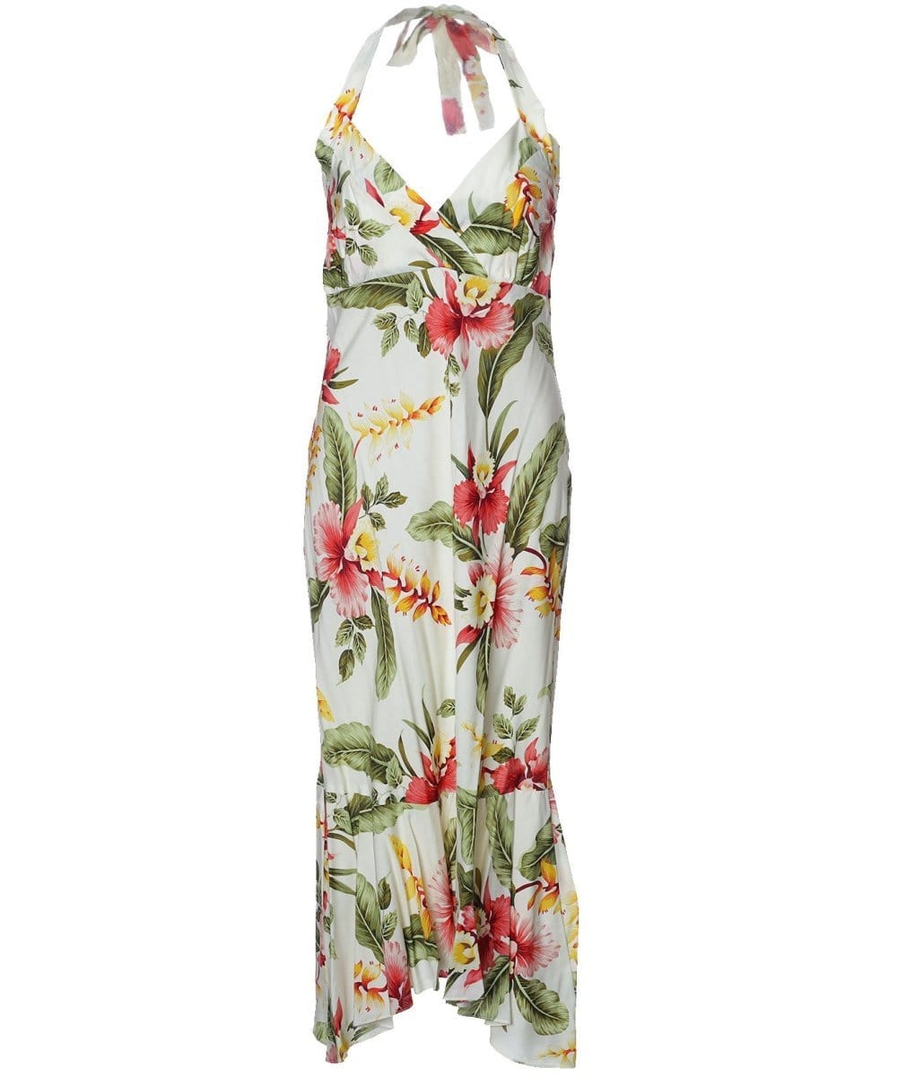 Halter Dress Tea Length Orchid Pua Beige Beige / M Halter Dress Tea Length Orchid Pua Beige Beige / M