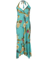 Halter Open Back Hawaiian Dress Tea Length Island Ceres Green
