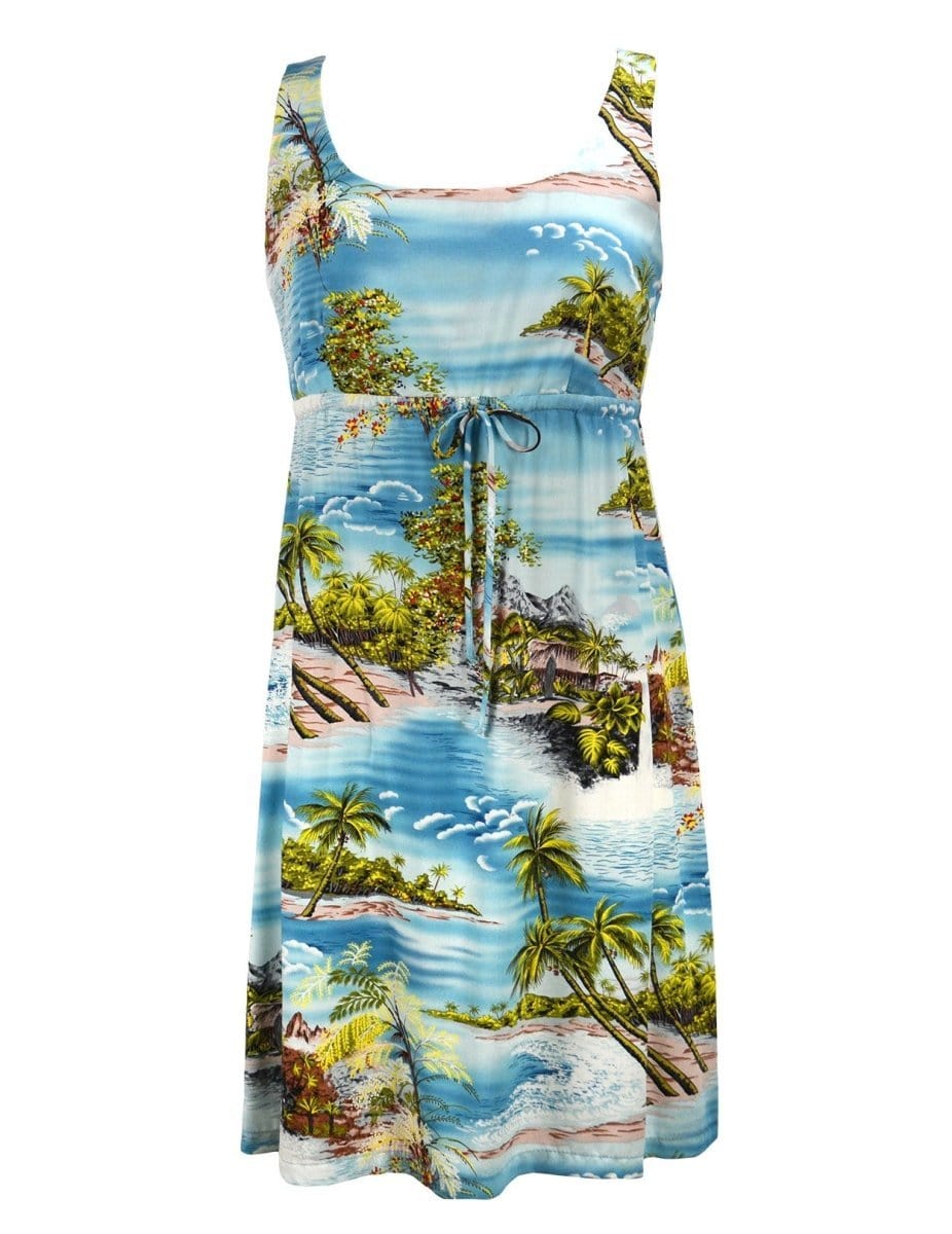 Hana Hou Adjustable Empire Waist Aloha Dress Blue / M Hana Hou Adjustable Empire Waist Aloha Dress Blue / M
