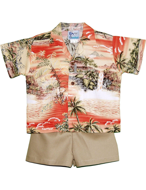 Hana Hou Boy’s 2 Piece Hawaiian Rayon Cabana Set Orange