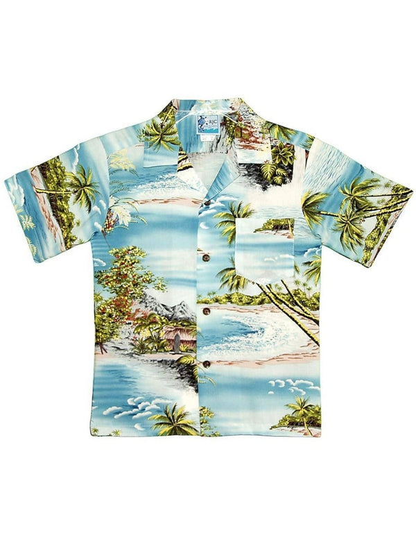 Hana Hou Boy’s Aloha Rayon Shirt Blue