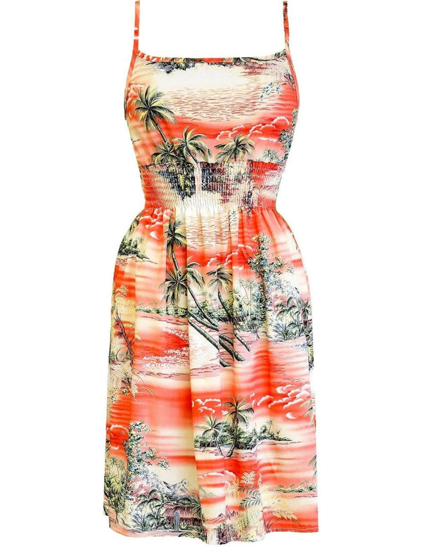 Hana Hou Empire Smocked Short Hawaiian Dress Orange RJC