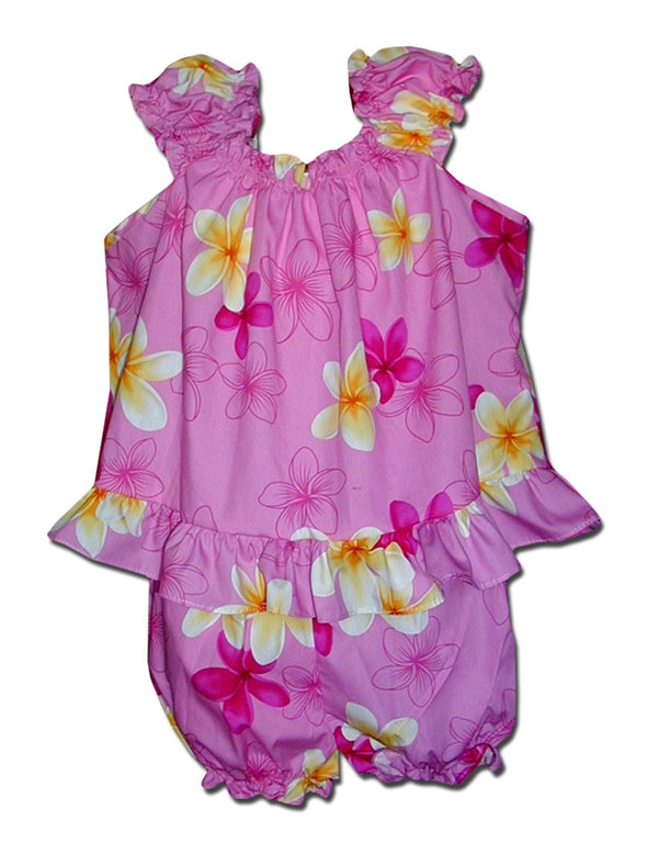 Yellow Plumeria Flower Baby Clothes Capri Set Pink
