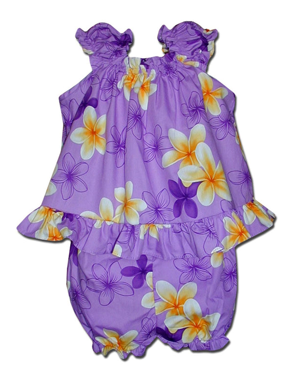 Yellow Plumeria Flower Baby Clothes Capri Set Purple