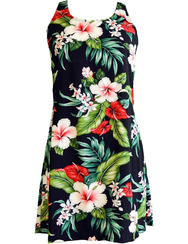 Hawaiian Dress A-Line Back Cutout Ilikai Bouquet Black