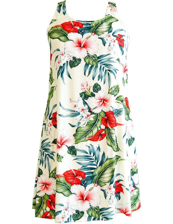 Hawaiian Dress A-Line Back Cutout Ilikai Bouquet White