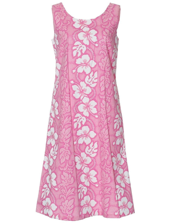 Hawaiian Dress Hibiscus Leis Bias Knee Length Pink KY